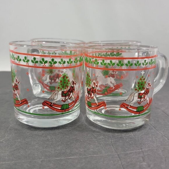 Anchor Hocking Christmas Memories Holly Rocking Horse Drink Glasses - Set of 4 - Picture 11 of 16